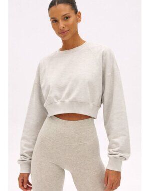 Aritzia Tna Cozy Cropped Fleece Crewneck Sweatshirt M Beige Oatmeal